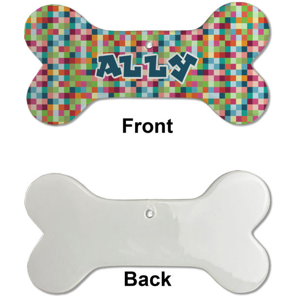 Retro Pixel Squares Ceramic Flat Ornament - Bone Front & Back Single Print (APPROVAL)