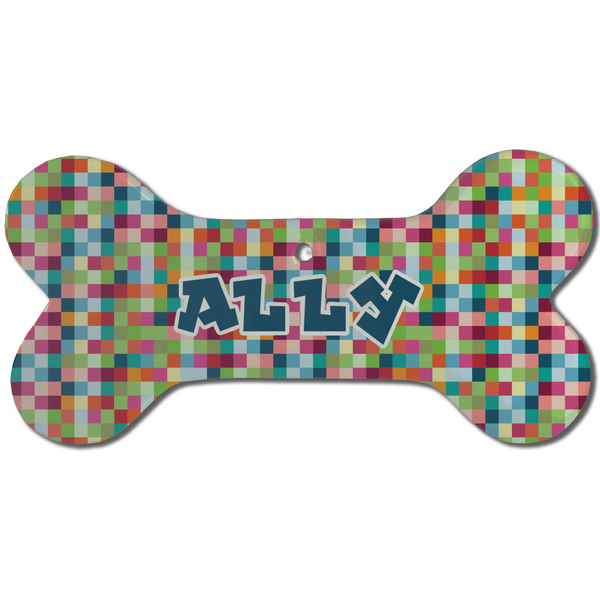 Retro Pixel Squares Ceramic Flat Ornament - Bone Front