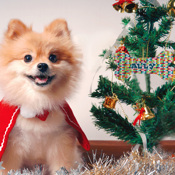 Retro Pixel Squares Ceramic Flat Ornament - Bone (LIFESTYLE)