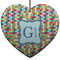 Retro Pixel Squares Heart Ceramic Ornament w/ Name and Initial