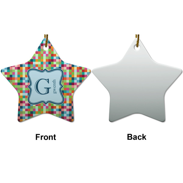 Retro Pixel Squares Ceramic Flat Ornament - Star Front & Back (APPROVAL)