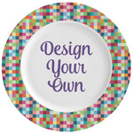 Retro Pixel Squares Ceramic Dinner Plates (Set of 4) (Personalized)