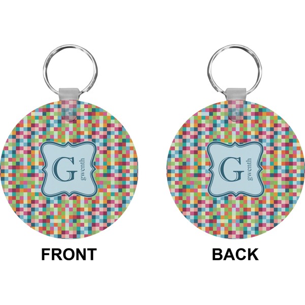 Retro Pixel Squares Circle Keychain (Front + Back)