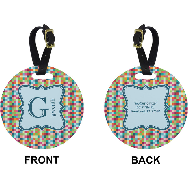Retro Pixel Squares Circle Luggage Tag (Front + Back)