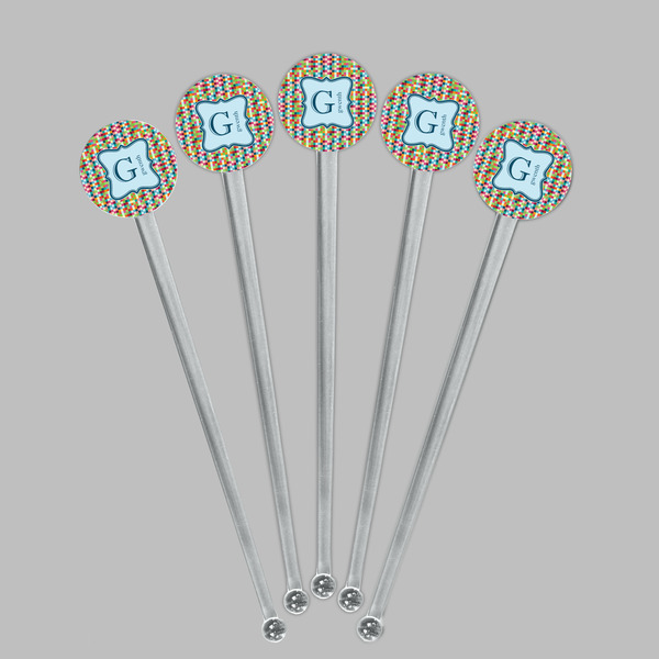 Retro Pixel Squares Clear Plastic 7" Stir Stick - Round - Fan View