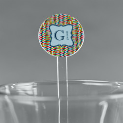 Retro Pixel Squares 5.5" Round Plastic Stir Sticks - Clear (Personalized)