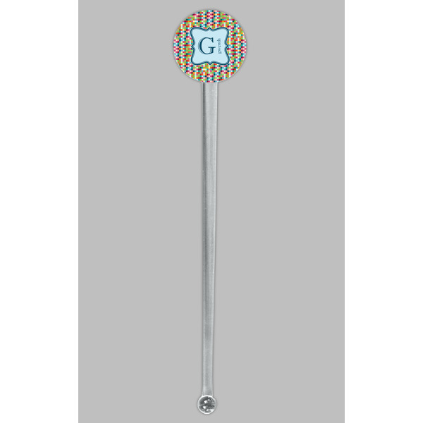 Retro Pixel Squares Clear Plastic 7" Stir Stick - Round - Single Stick