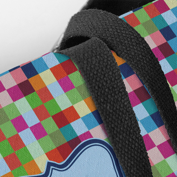 Retro Pixel Squares Closeup of Tote w/Black Handles