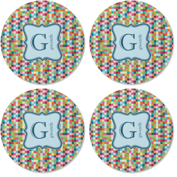 Retro Pixel Squares Coaster Round Rubber Back - Apvl