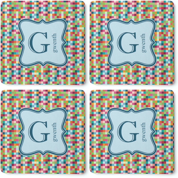 Retro Pixel Squares Coaster Rubber Back - Apvl