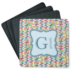 Retro Pixel Squares Square Rubber Backed Coasters - Set of 4 (Personalized)