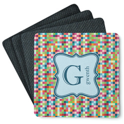 Retro Pixel Squares Square Rubber Backed Coasters - Set of 4 (Personalized)