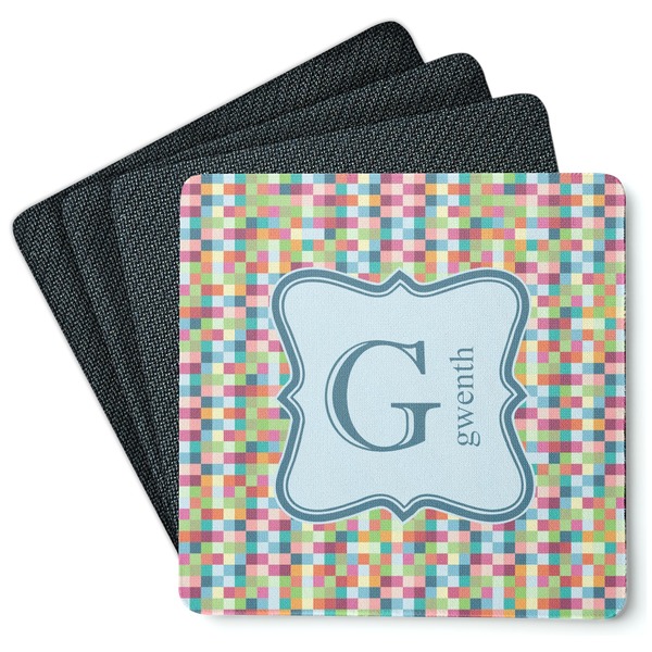 Custom Retro Pixel Squares Square Rubber Backed Coasters - Set of 4 (Personalized)