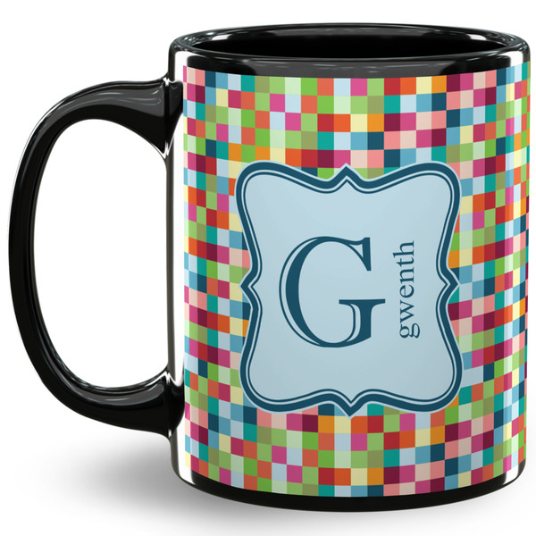 Custom Retro Pixel Squares 11 Oz Coffee Mug - Black (Personalized)