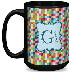 Retro Pixel Squares 15 Oz Coffee Mug - Black (Personalized)