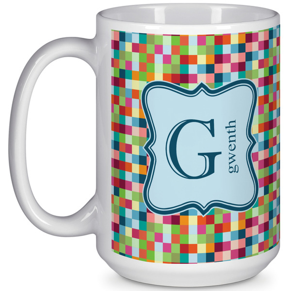 Custom Retro Pixel Squares 15 Oz Coffee Mug - White (Personalized)
