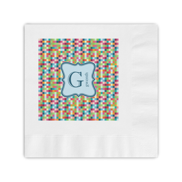 Custom Retro Pixel Squares Coined Cocktail Napkins (Personalized)