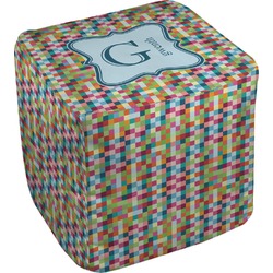 Retro Pixel Squares Cube Pouf Ottoman (Personalized)