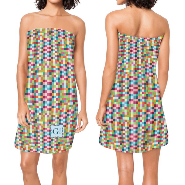 Retro Pixel Squares Custom Bath Wrap - Front & Back View