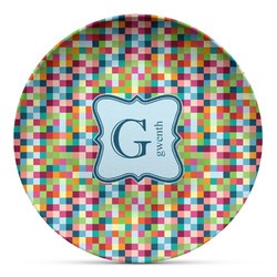 Retro Pixel Squares Microwave Safe Plastic Plate - Composite Polymer (Personalized)