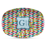 Retro Pixel Squares Plastic Platter - Microwave & Oven Safe Composite Polymer (Personalized)