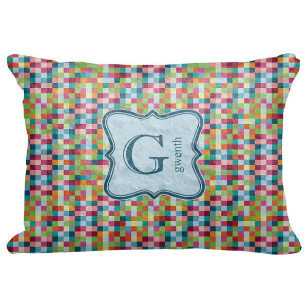 Custom Retro Pixel Squares Decorative Baby Pillowcase - 16"x12" w/ Name and Initial