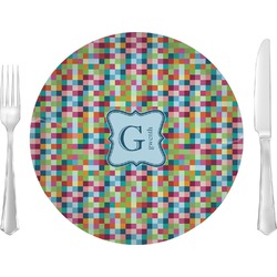 Retro Pixel Squares Glass Lunch / Dinner Plate 10" (Personalized)