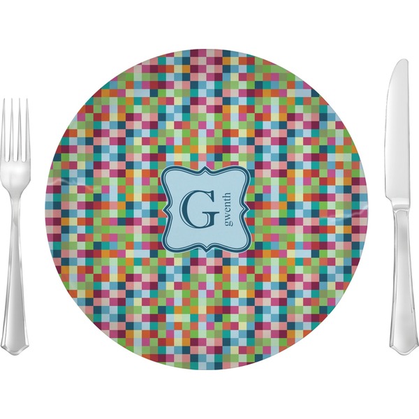 Custom Retro Pixel Squares 10" Glass Lunch / Dinner Plates - Single or Set (Personalized)