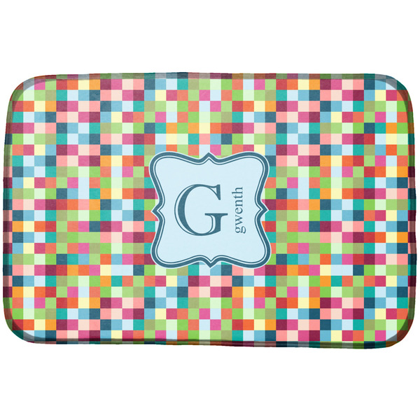 Custom Retro Pixel Squares Dish Drying Mat w/ Name and Initial