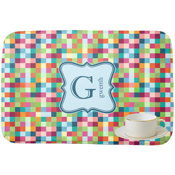 Retro Pixel Squares Dish Drying Mat - with cup