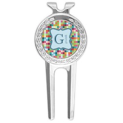 Retro Pixel Squares Golf Divot Tool & Ball Marker (Personalized)