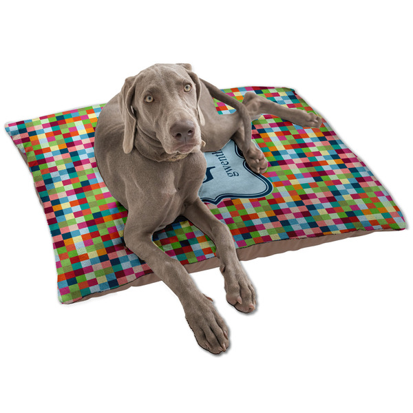Custom Retro Pixel Squares Dog Bed - Large w/ Name and Initial