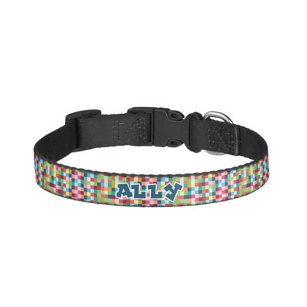 Custom Retro Pixel Squares Dog Collar - Large (Personalized)