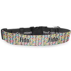 Retro Pixel Squares Deluxe Dog Collar - Large (13" to 21") (Personalized)