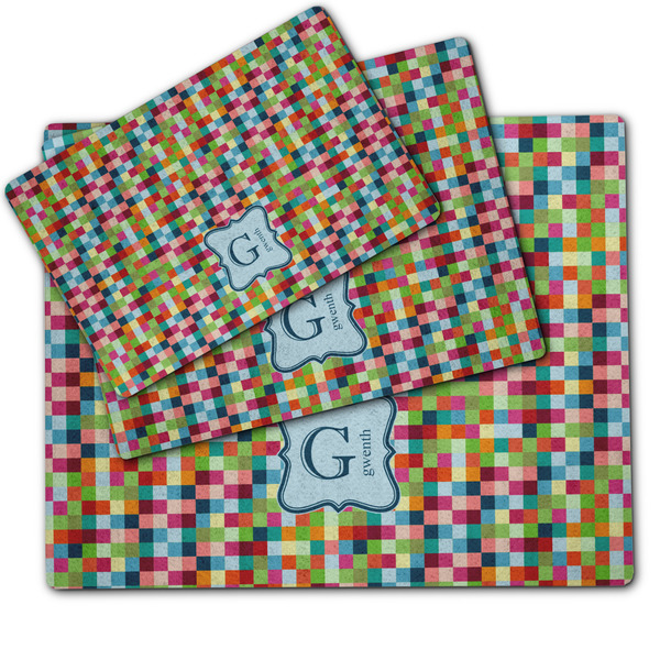 Retro Pixel Squares Dog Food Mat - MAIN (sm, med, lrg)