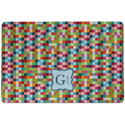 Retro Pixel Squares Dog Food Mat w/ Name and Initial