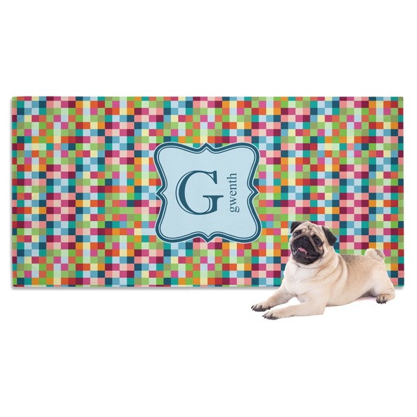 Custom Retro Pixel Squares Dog Towel (Personalized)