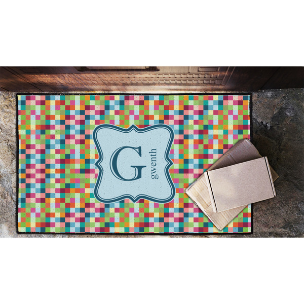 Retro Pixel Squares Door Mat - LIFESTYLE (Lrg)