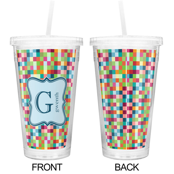 Retro Pixel Squares Double Wall Tumbler with Straw - Approval