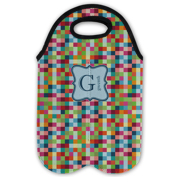 Retro Pixel Squares Double Wine Tote - Flat (new)