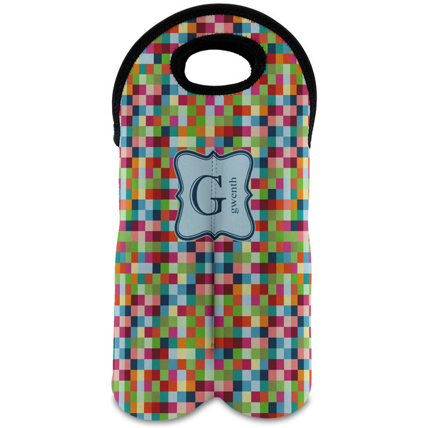 Custom Retro Pixel Squares Wine Tote Bag (2 Bottles) (Personalized)