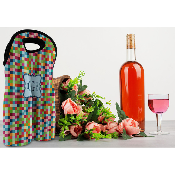 Retro Pixel Squares Double Wine Tote - LIFESTYLE (new)