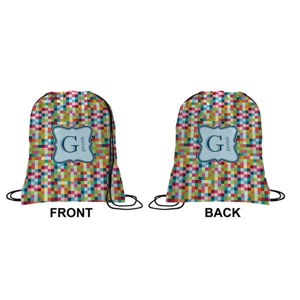 Retro Pixel Squares Drawstring Backpack Front & Back Small