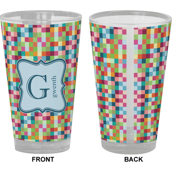 Retro Pixel Squares Pint Glass - Full Color - Front & Back Views