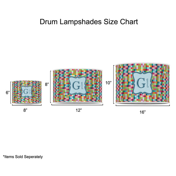 Retro Pixel Squares Drum Lampshades - Sizing Chart