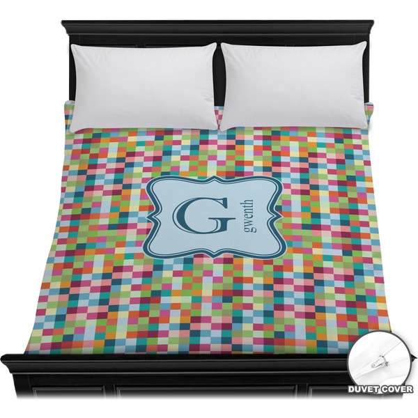 Custom Retro Pixel Squares Duvet Cover - Full / Queen (Personalized)