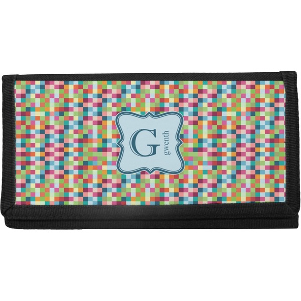 Custom Retro Pixel Squares Canvas Checkbook Cover (Personalized)