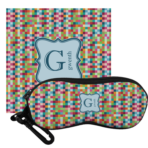 Custom Retro Pixel Squares Eyeglass Case & Cloth (Personalized)