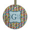 Retro Pixel Squares Frosted Glass Ornament - Round