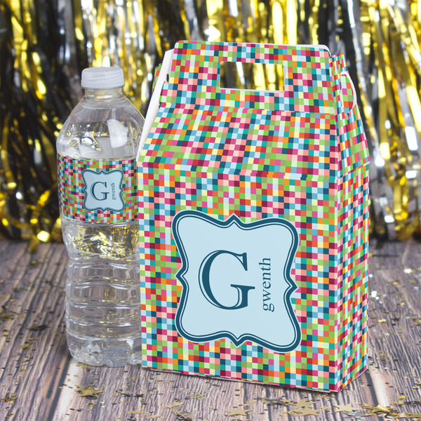 Retro Pixel Squares Gable Favor Box - In Context
